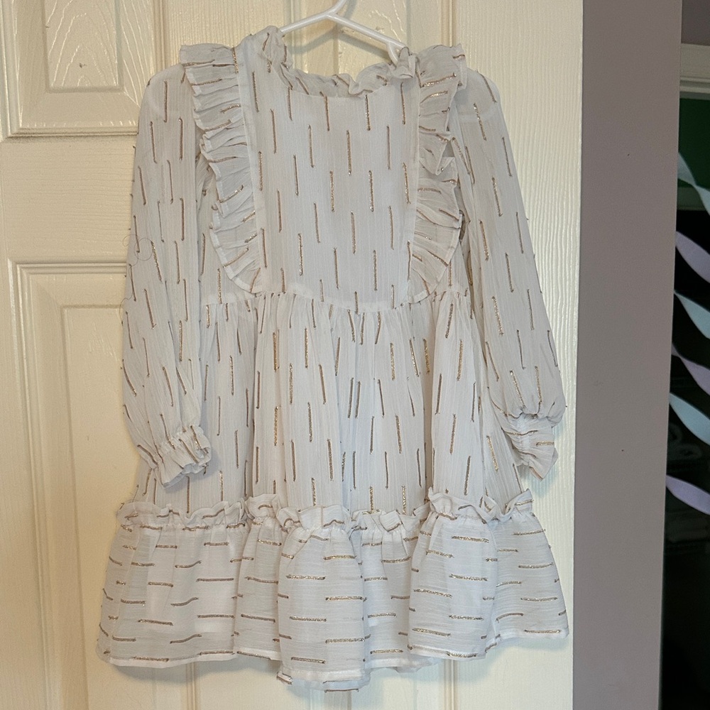 Janie and Jack White and Gold Ruffle Blouse